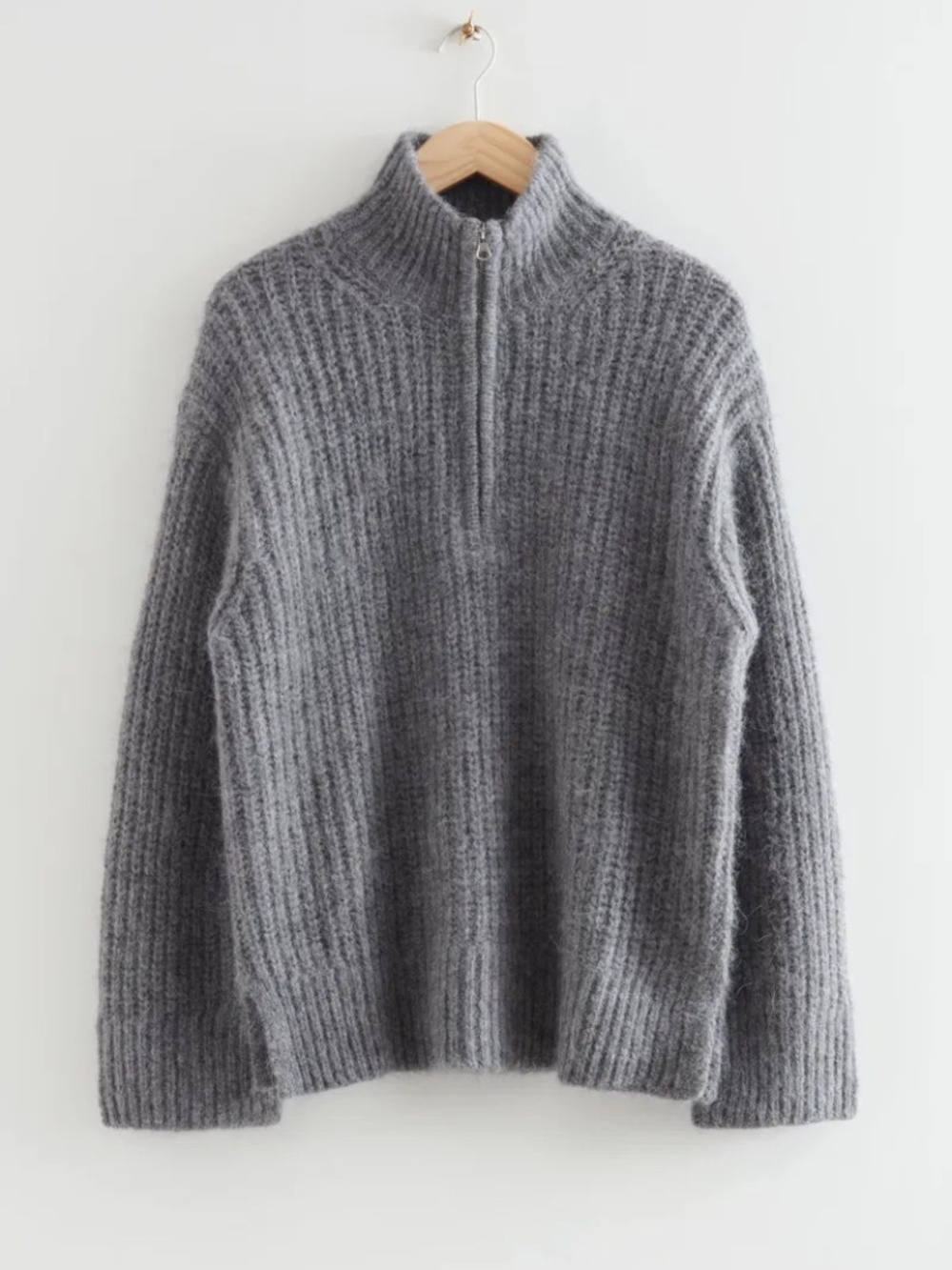 & Other Stories Cable Knit Half Zip Sweater